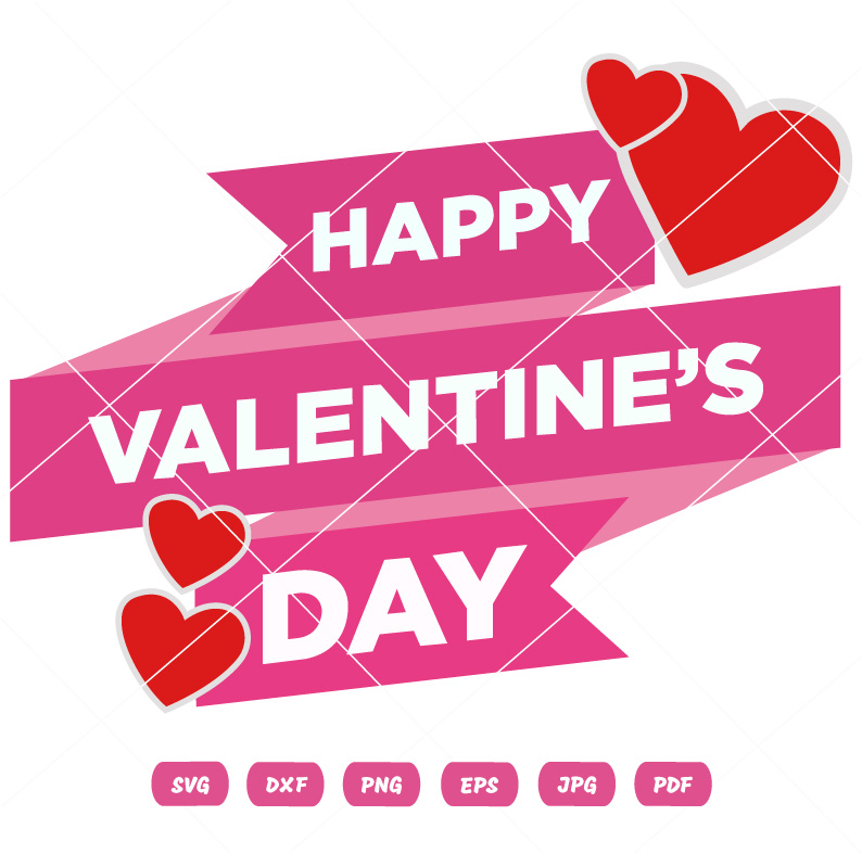 Happy Valentine Day On Pink Ribbon SVG Happy Valentine Day On Pink Ribbon Vector