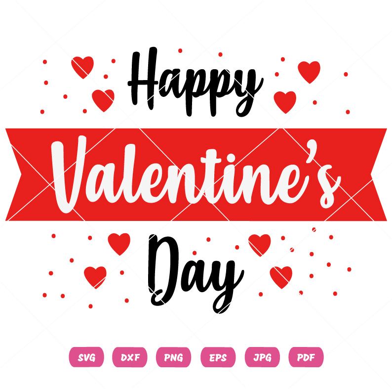 Happy Valentines Day Ribbon and Hearts SVG Happy Valentines Day Vector
