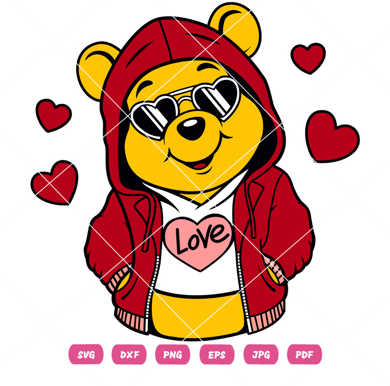 Love Heart Winnie the Pooh Svg Valentine Love Bear Vector