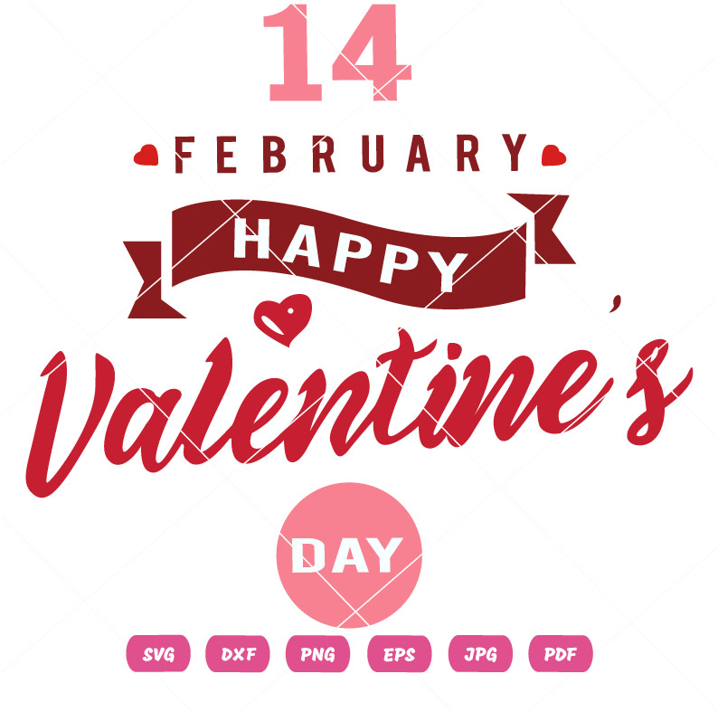 14 February Happy Valentine's Day SVG Vector