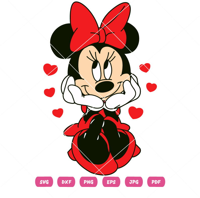 Cute Minnie Mouse Heart Valentine SVG Vector