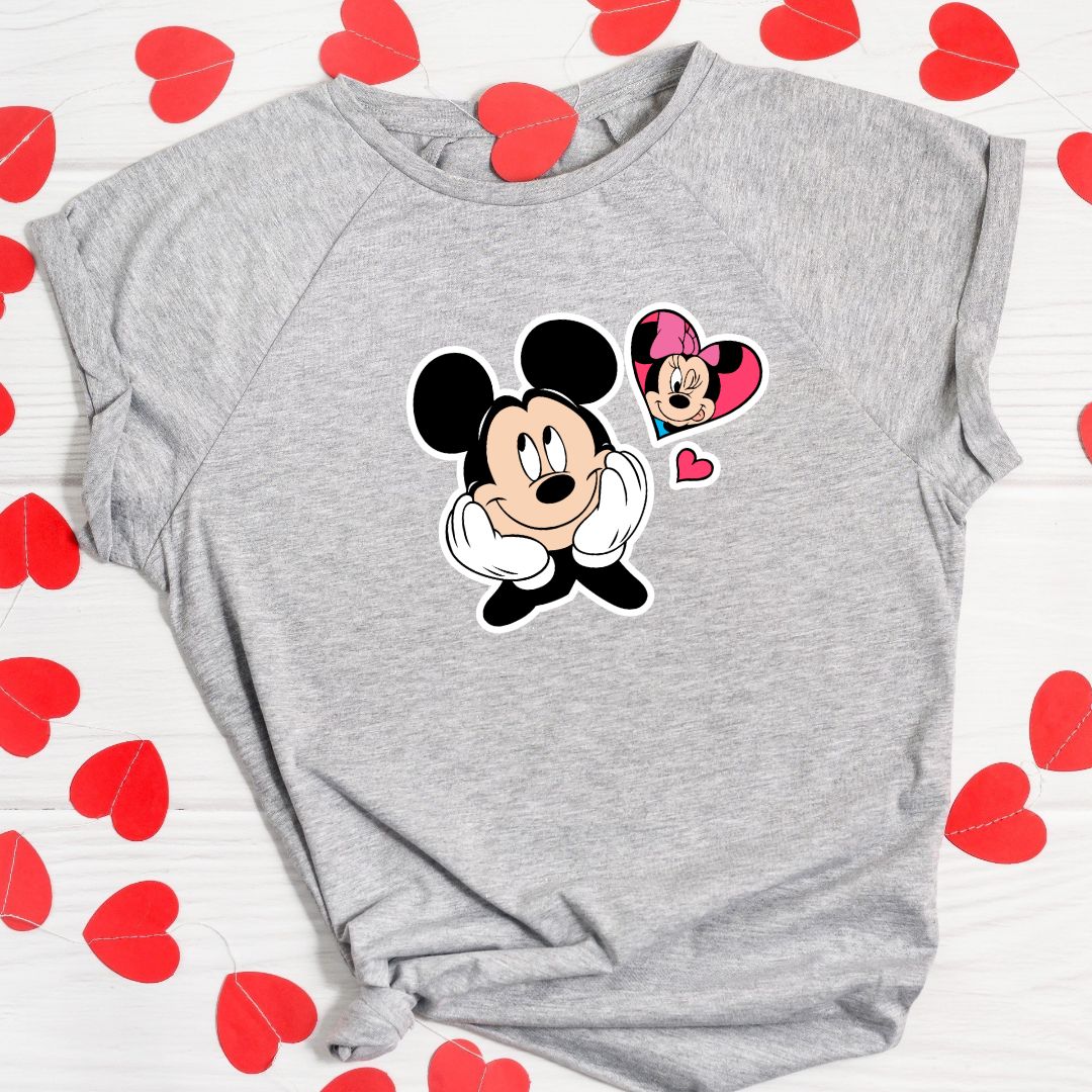 Valentine Mickey Thinking Minnine In Love Heart SVG Vector