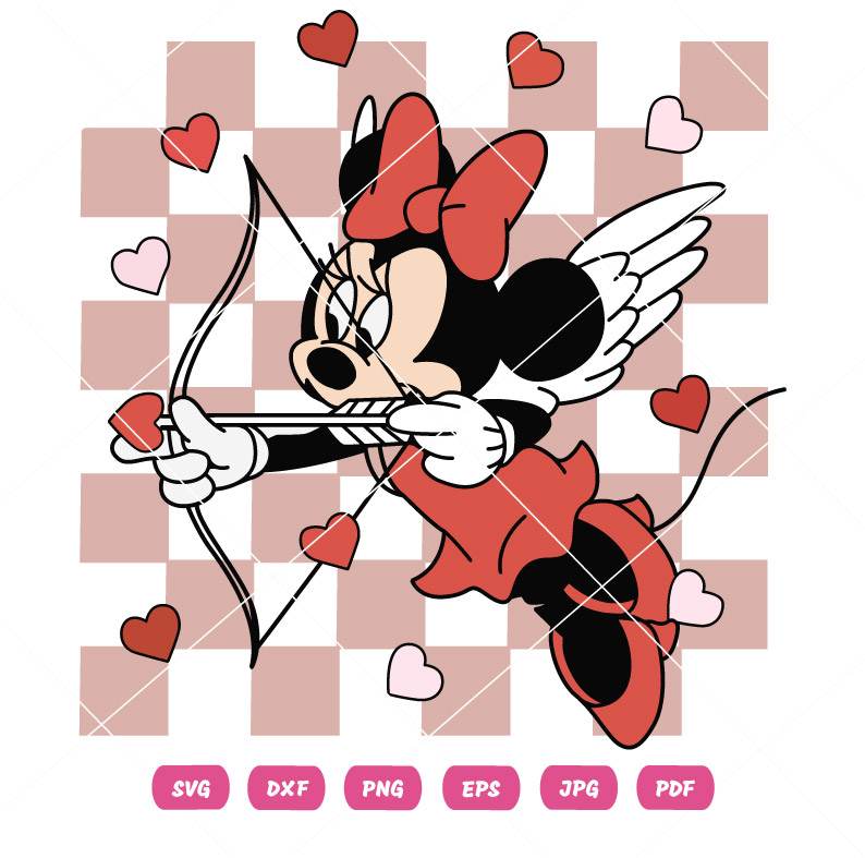Valentines Checkered Minnie Mouse Cupid SVG Checkered Minnie Mouse Cupid Vector