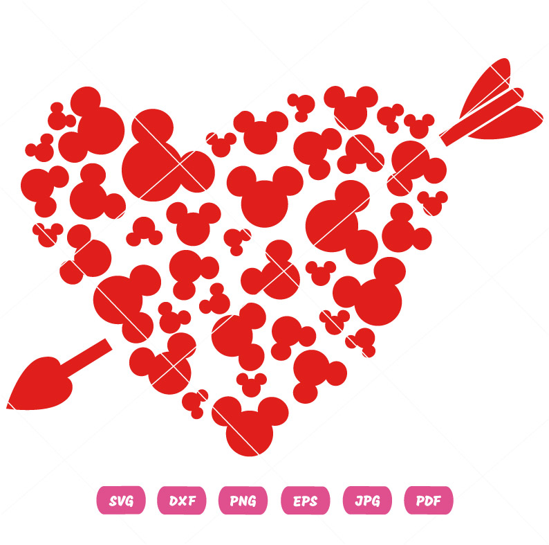 Valentines Mouse Head Hearts Arrow SVG Valentine's Vector