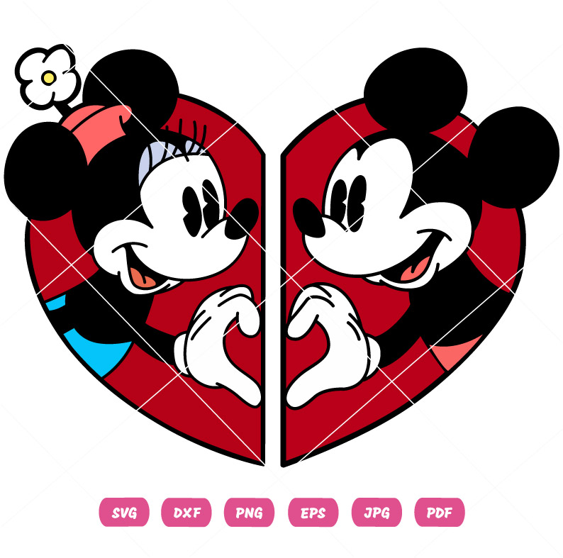 Vintage Valentine Mickey & Minnie Heart SVG Vintage Valentine Mickey & Minnie Heart Vector