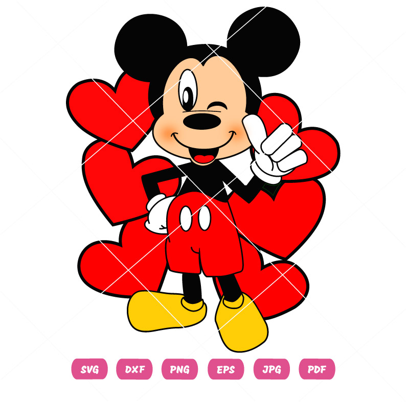 Happy Micky Mouse Heart Valentine Day Vector