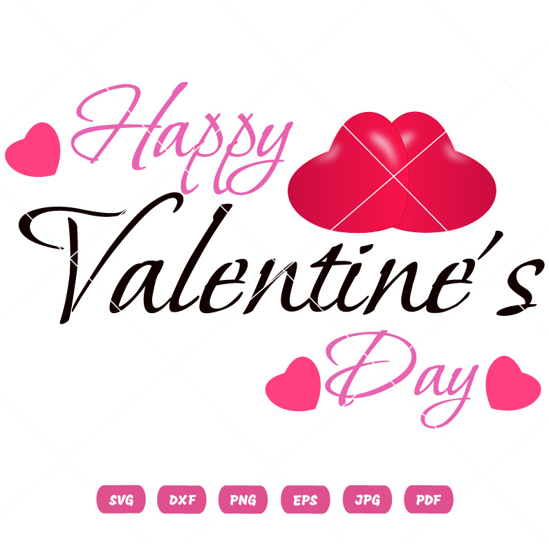 Happy Valentines Day Text With Hearts SVG Valentines Day Vector