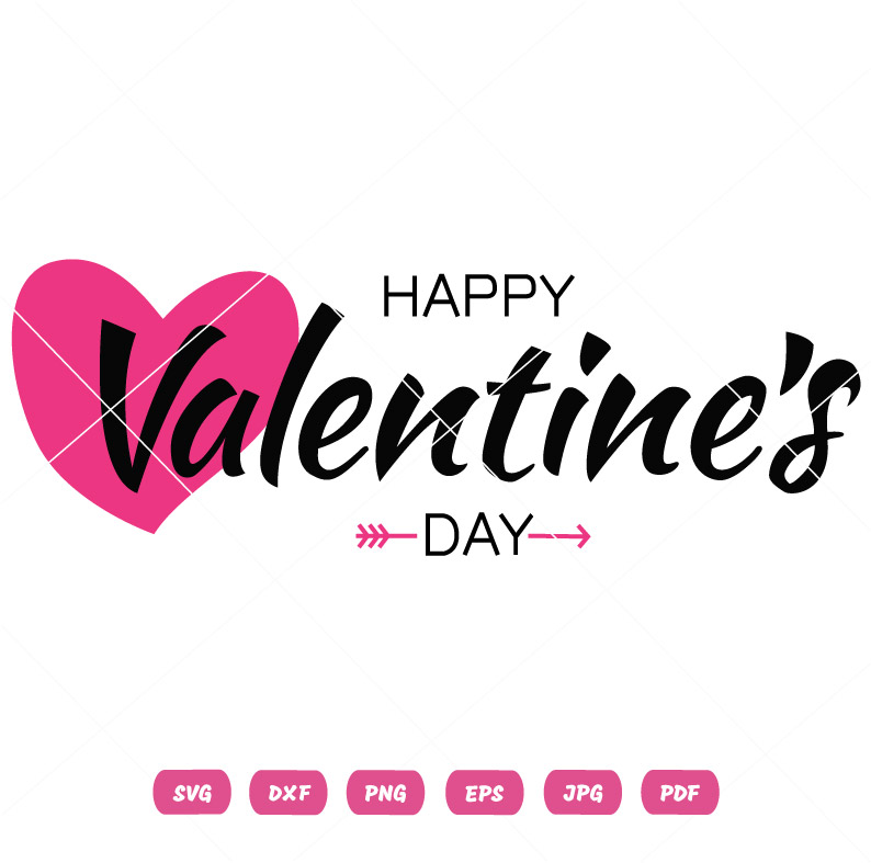 Pink Heart Happy Valentines Day SVG Pink Heart Happy Valentines Day Text Vector