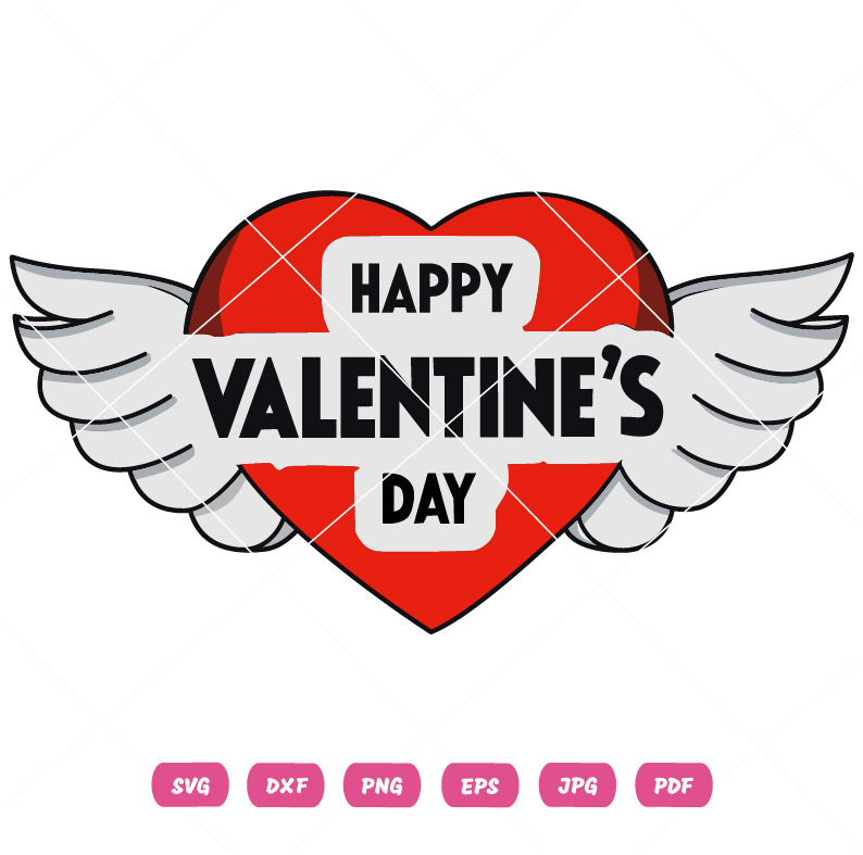 Romantic Happy Valentine-s Day Heart With White Wings Vector