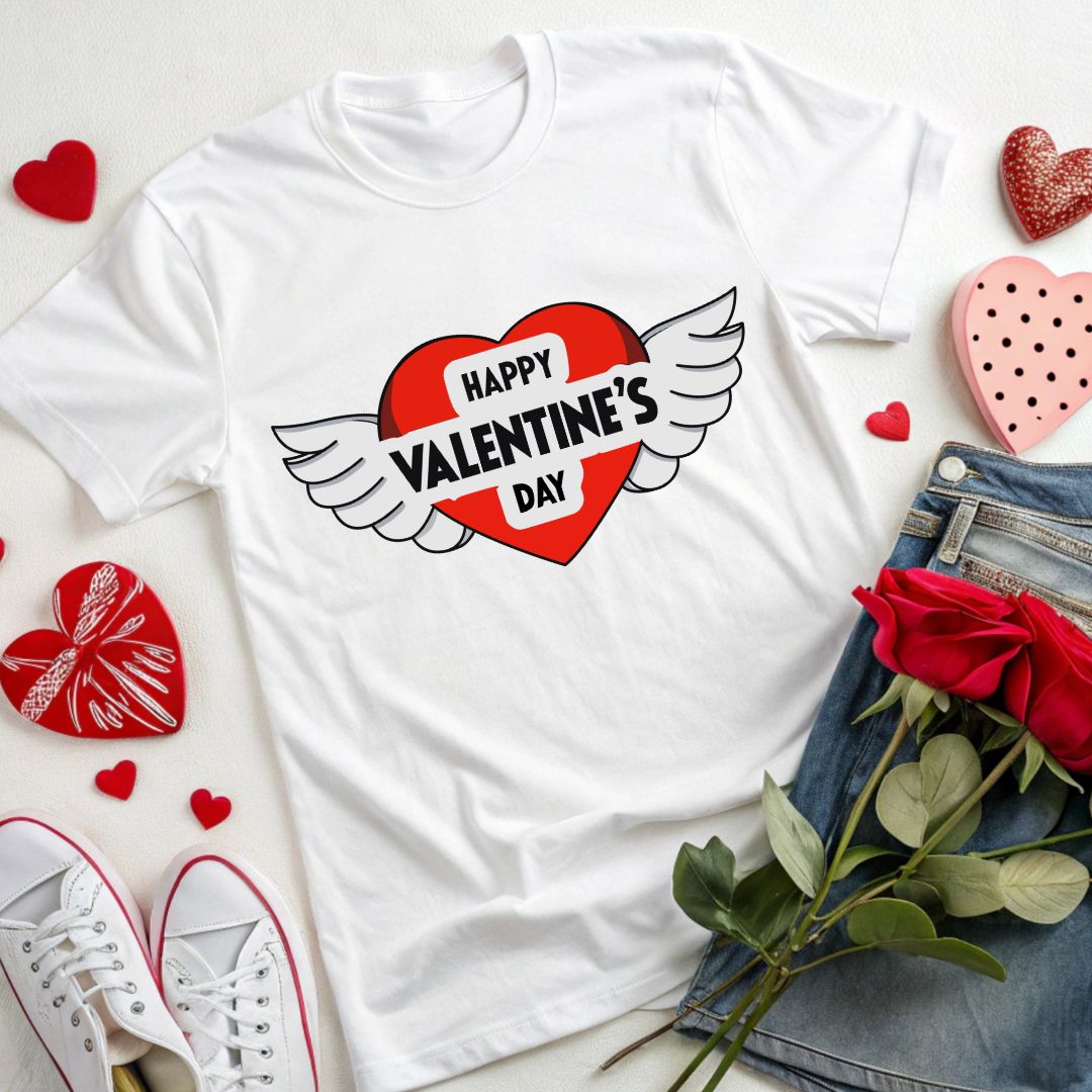 Romantic Happy Valentine-s Day Heart With White Wings Vector