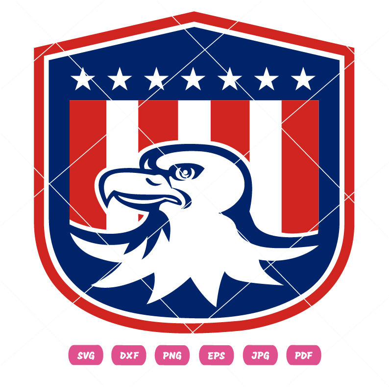 American Bald Eagle Head Flag Shield Retro Vector