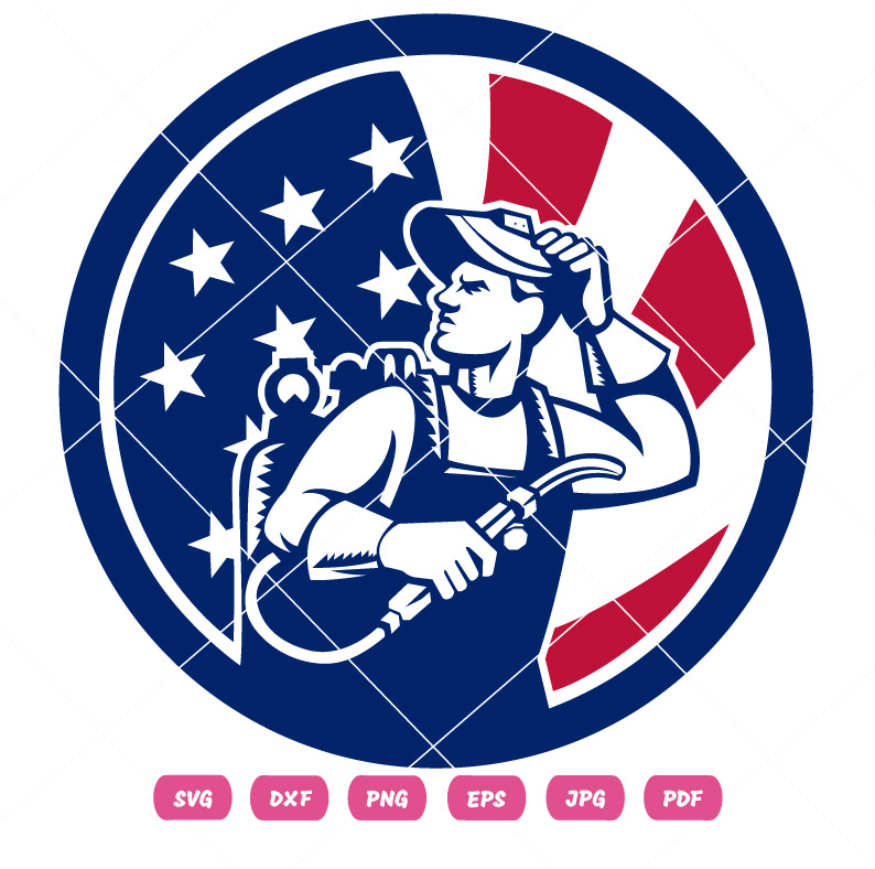 American Soldier Waving USA Flag Circle Drawing Vector