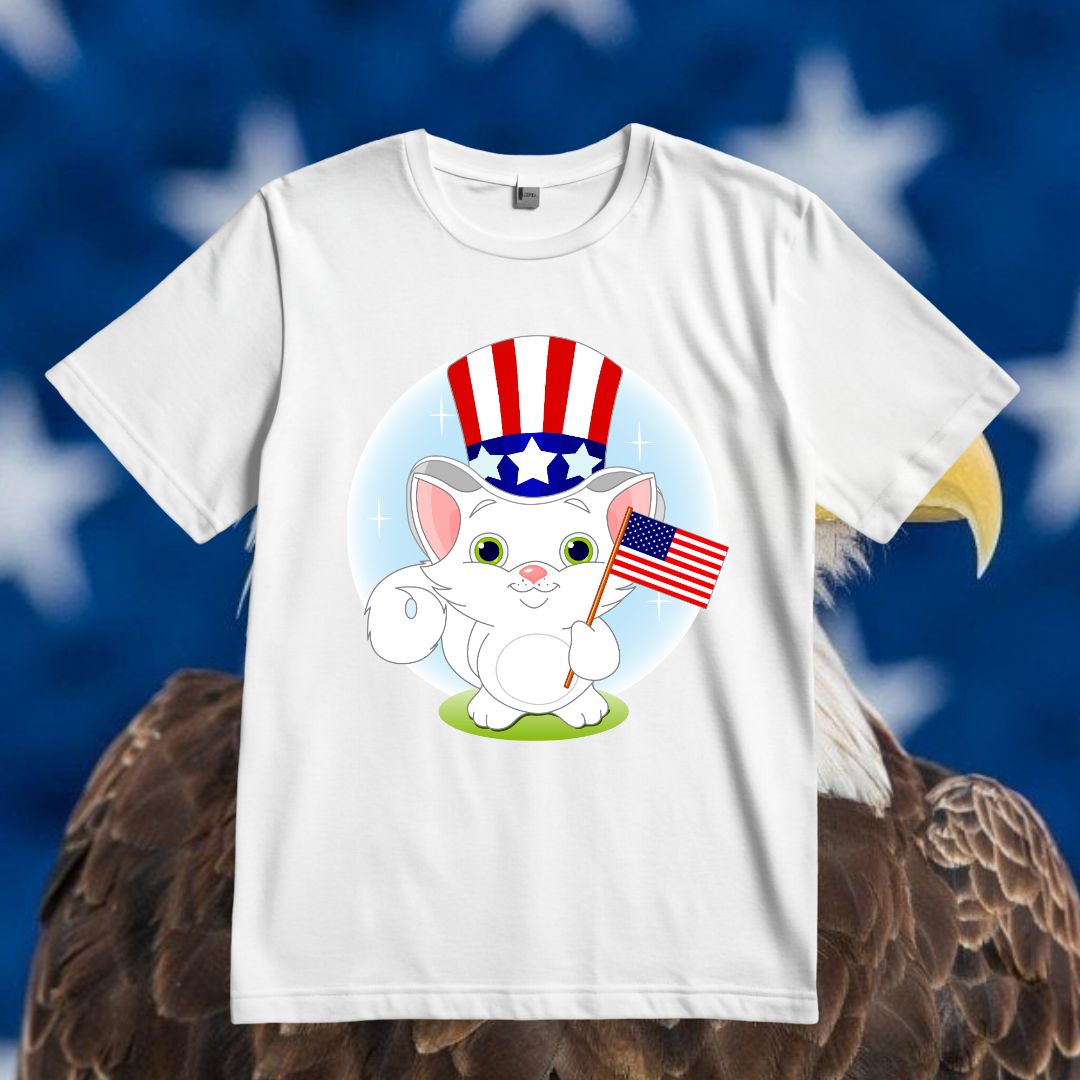 Fourth of July Hat with Red White Blue Stripes Cat Vector