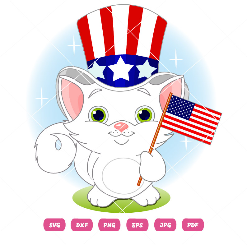 Fourth of July Hat with Red White Blue Stripes Cat Vector