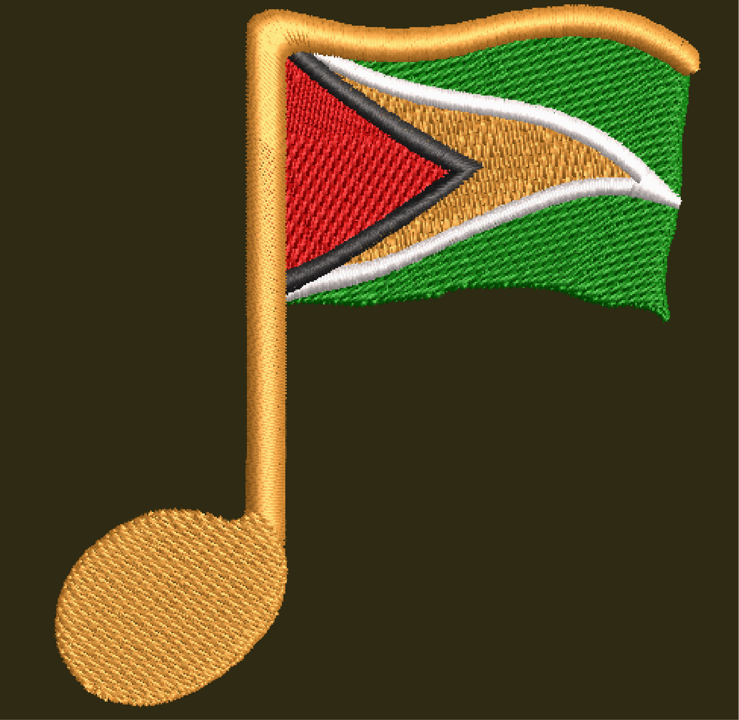 FLAG MUSICAL NOTE EMBROIDERY DESIGN GUYANA FLAG EMBROIDERY DESIGN GUYANA MUSICAL NOTE EMBROIDERY DESIGN MACHINE EMBROIDERY FILE