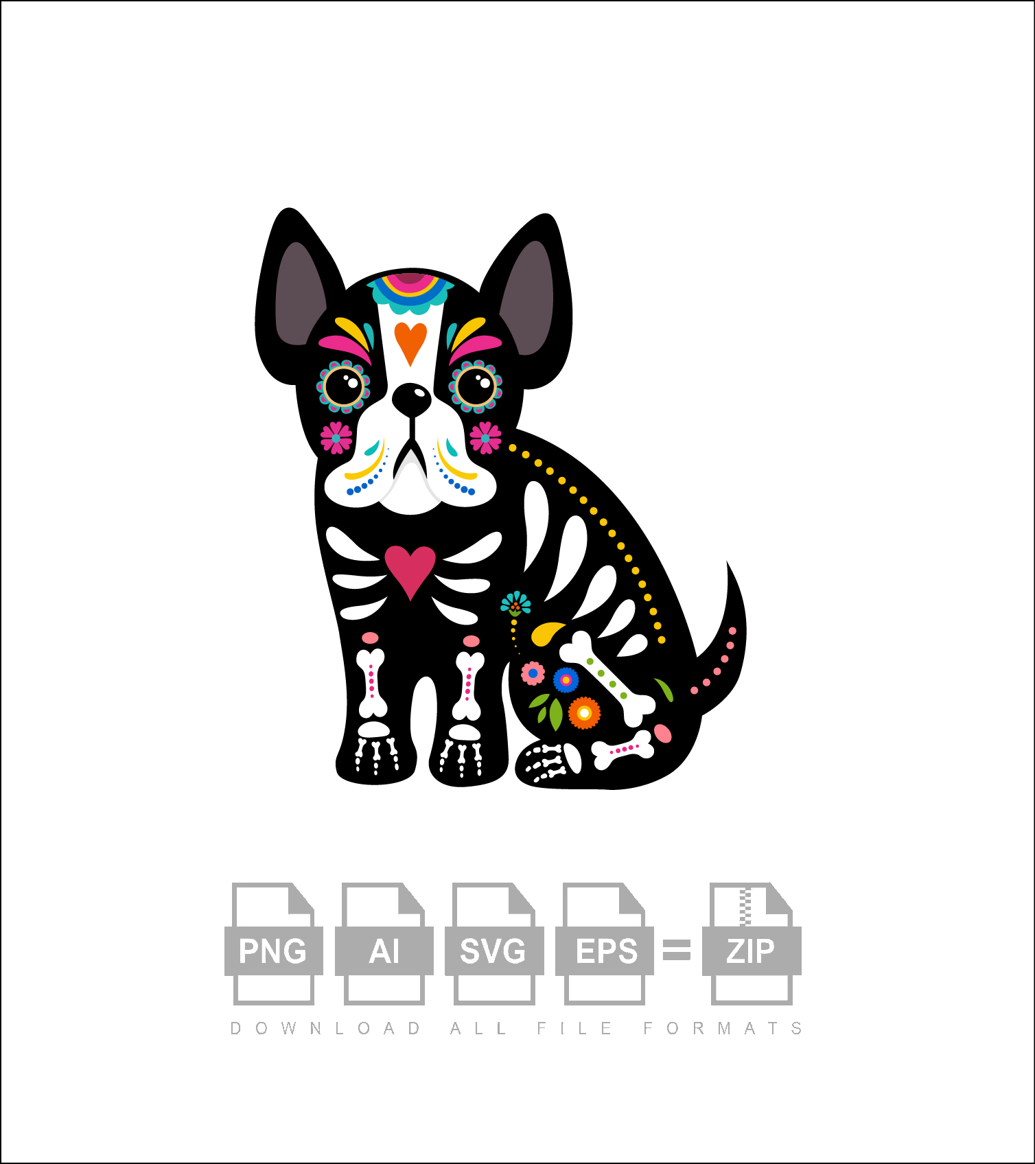 French Bulldog Mexican Sugar Skull Dog Vector