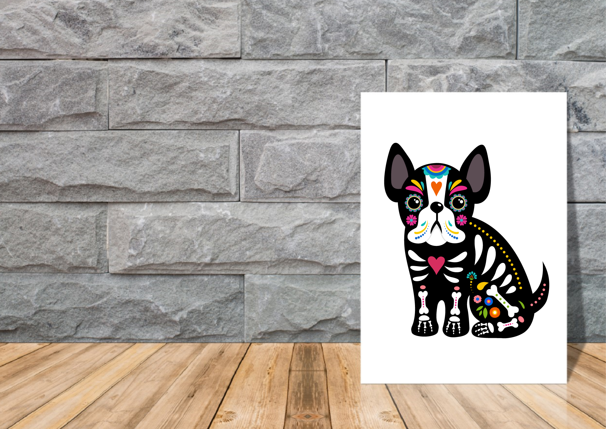 French Bulldog Mexican Sugar Skull Dog Vector