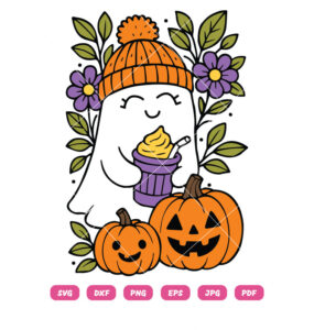 Cute Autumn Ghost SVG PNG Halloween Fall Sublimation Vector