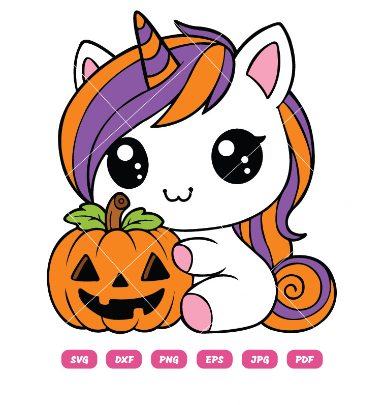 Cute Halloween Unicorn with Pumpkin vector