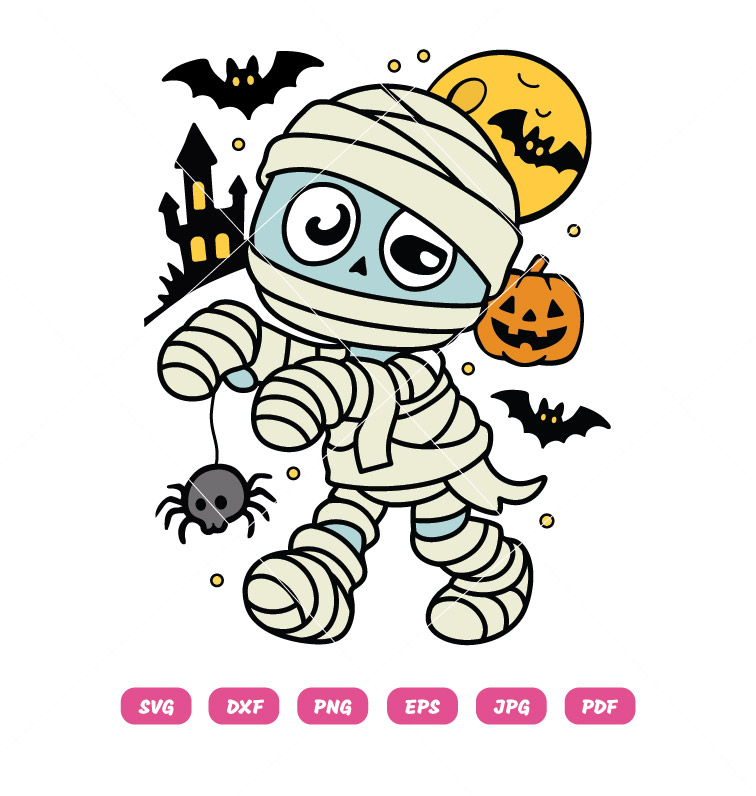 Cute Mummy SVG with Pumpkin and Spider
