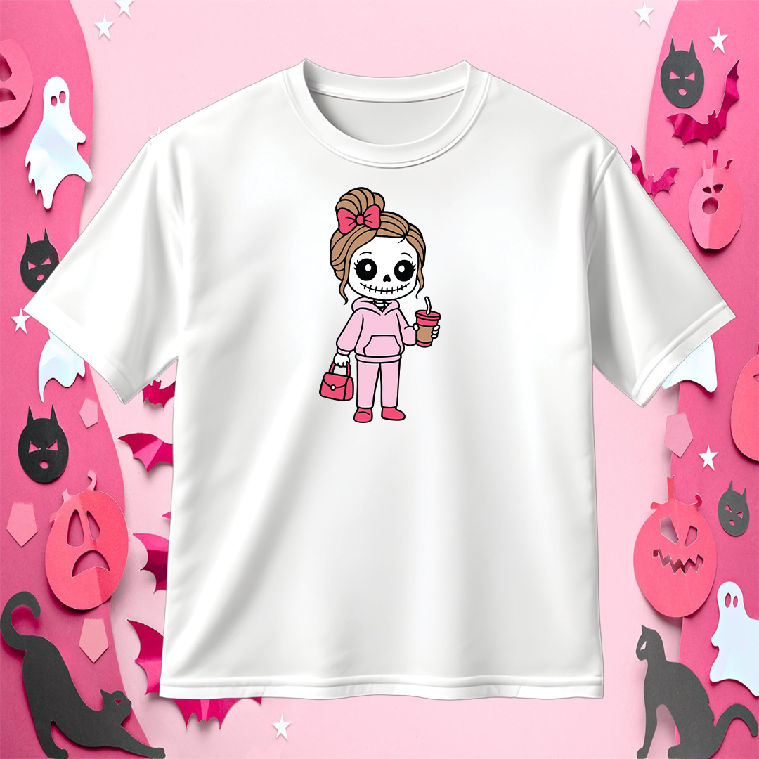 Cute Skeleton Girl with Coffee SVG