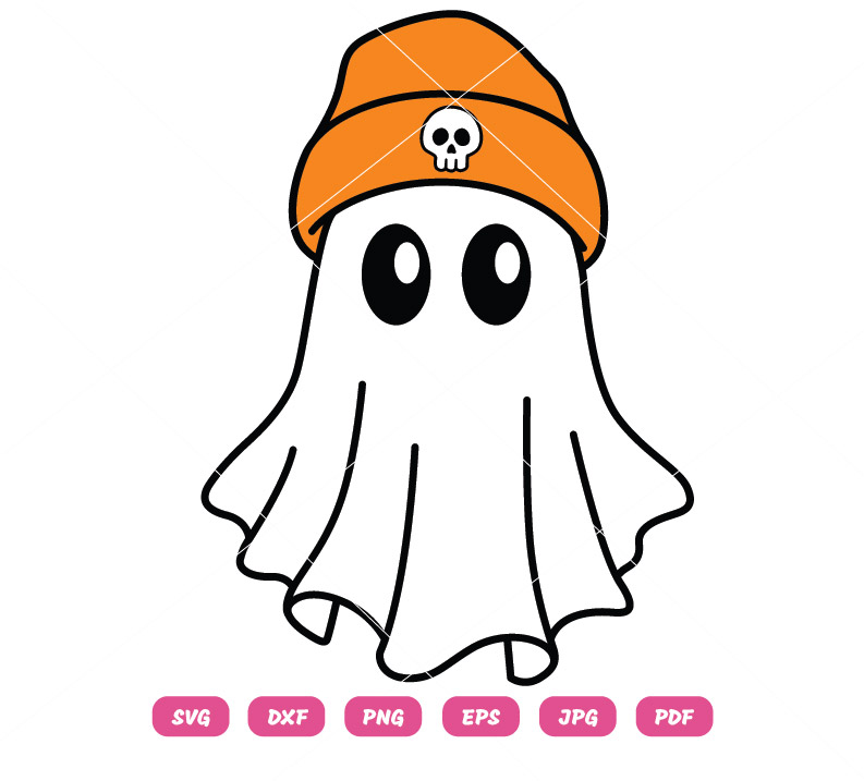 Halloween Ghost SVG with Orange Beanie