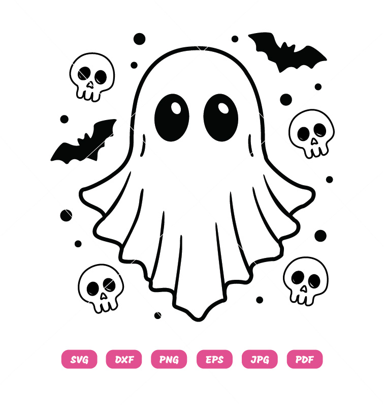 Halloween Ghost Skulls and Bats With SVG