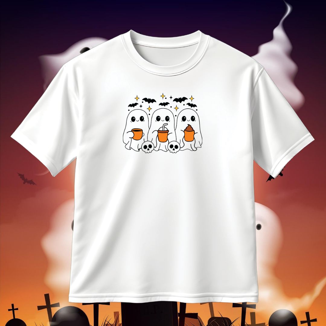 Halloween Ghost Trio with Coffee and Skulls SVG