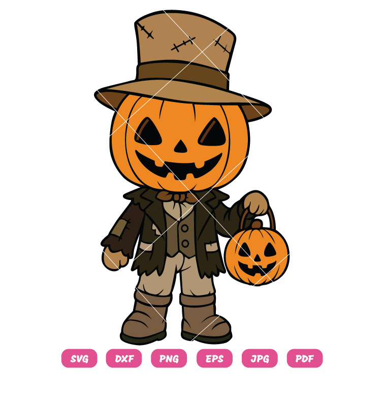 Halloween Pumpkin Scarecrow SVG with Top Hat