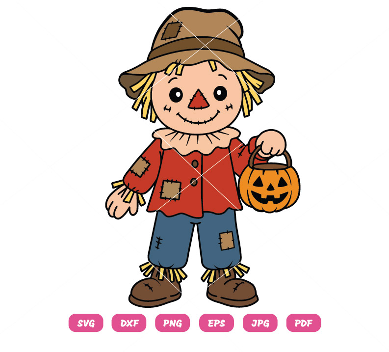 Halloween Scarecrow SVG with Pumpkin Bucket