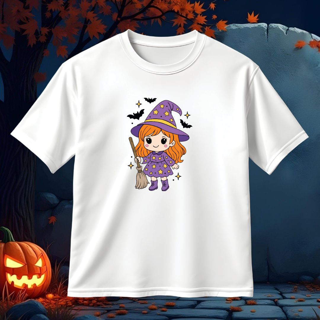 SVG Halloween Witch Girl with Broomstick Vector