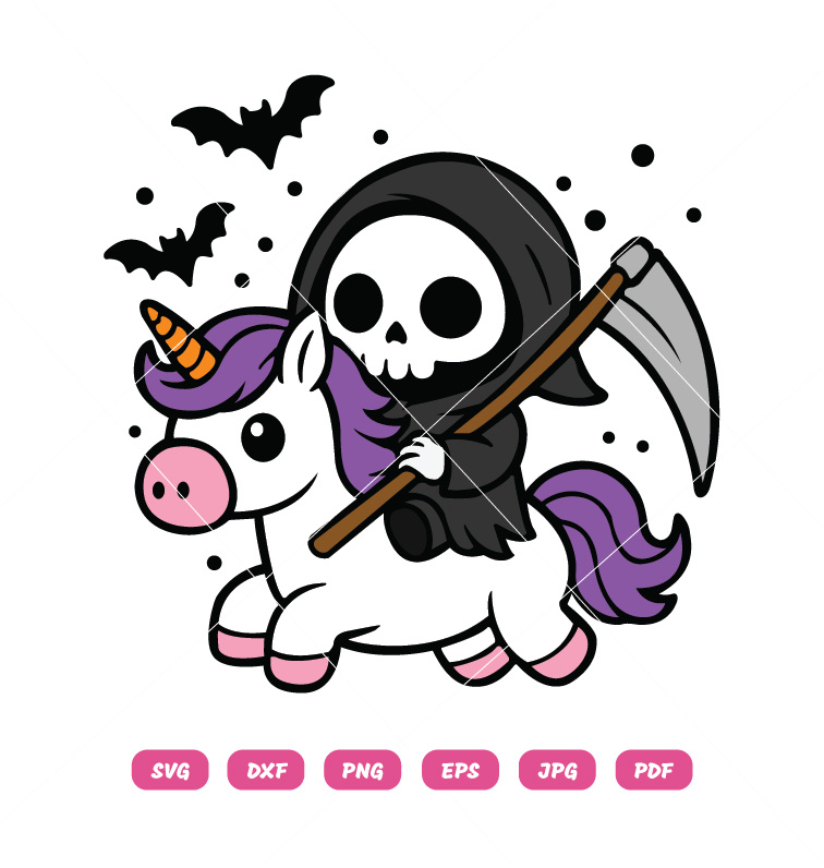 SVG for Halloween Cute Grim Reaper Unicorn