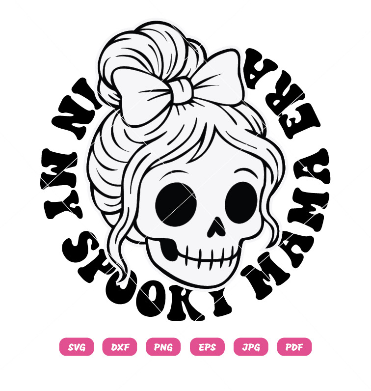 Skeleton Girl Pink Bow and Messy Bun SVG Halloween SVG