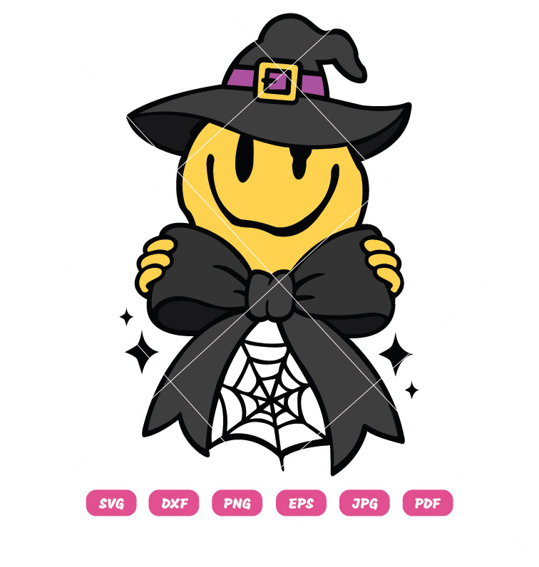 Smiley Face Witch Coquette Halloween SVG