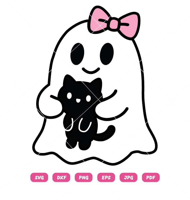 Cute Ghost Girl With Black Cat SVG Halloween SVG