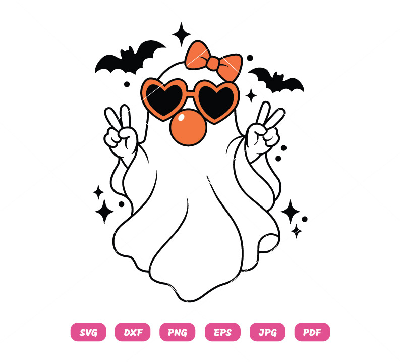 Cute Girly Ghost Blowing Bubble SVG Halloween