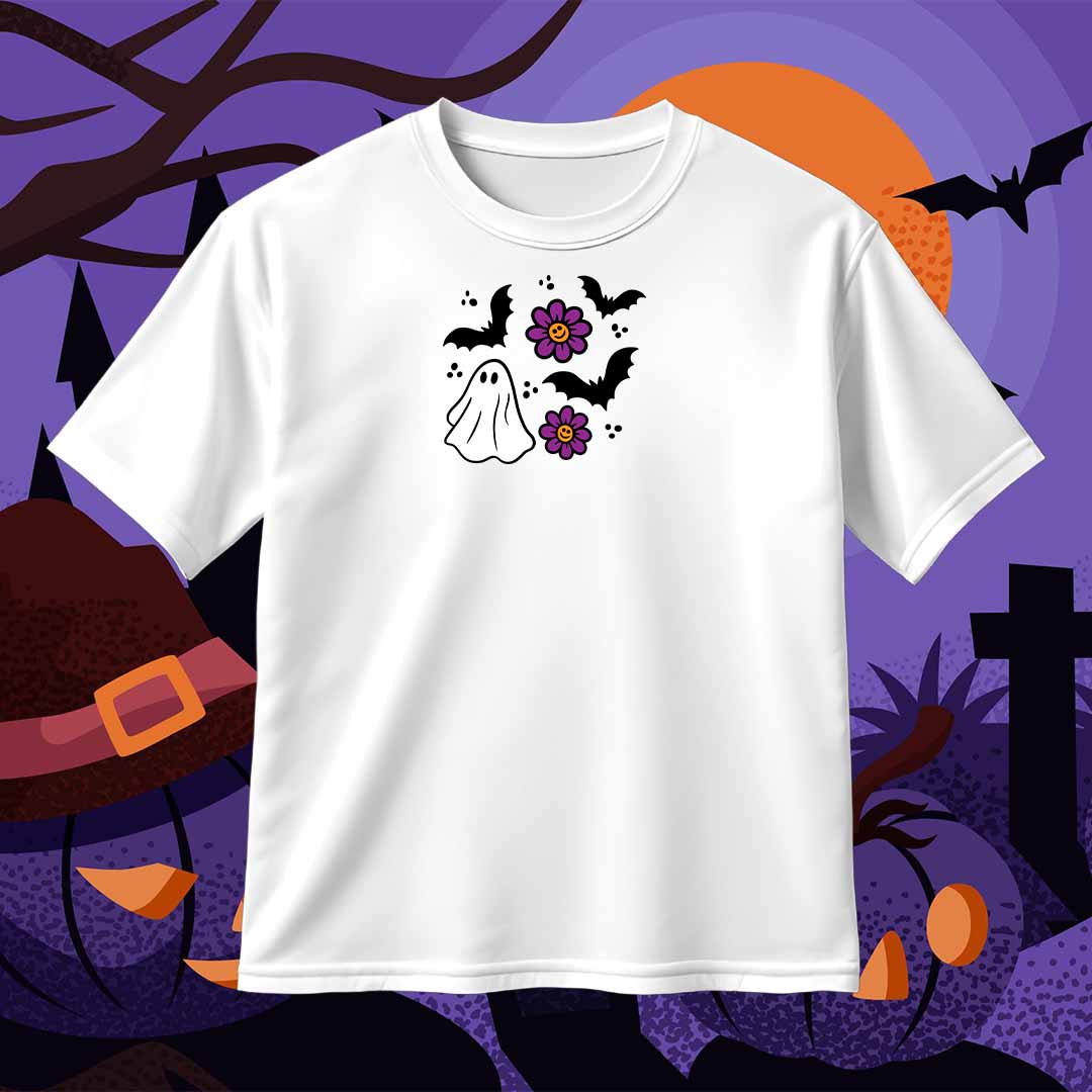 Ghost And Bats Flowers SVG Halloween