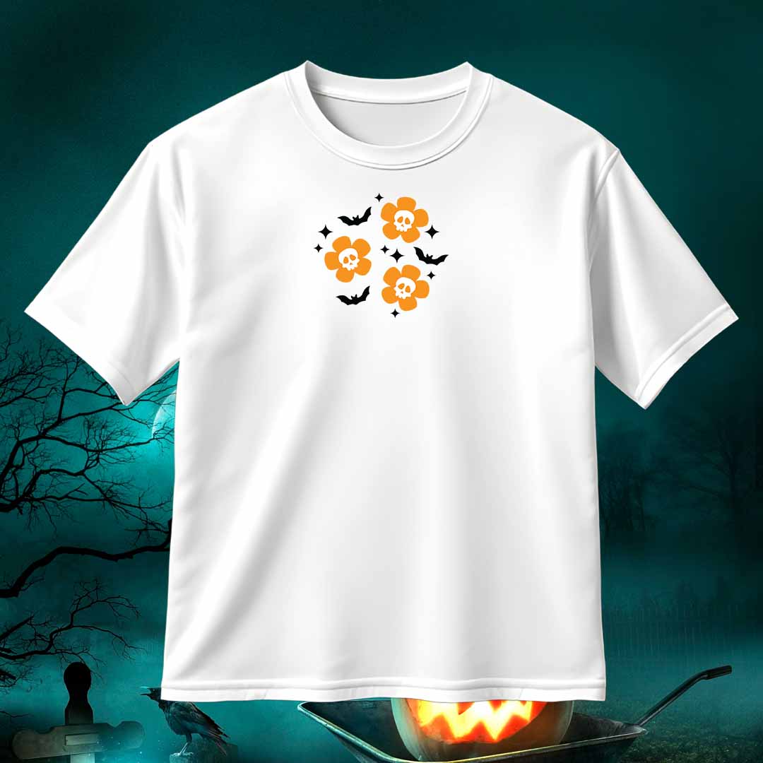 Halloween Floral Skull and Bats SVG PNG Spooky Season T-Shirt Design