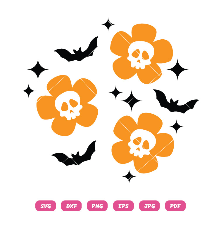 Halloween Floral Skull and Bats SVG PNG Spooky Season T-Shirt Design