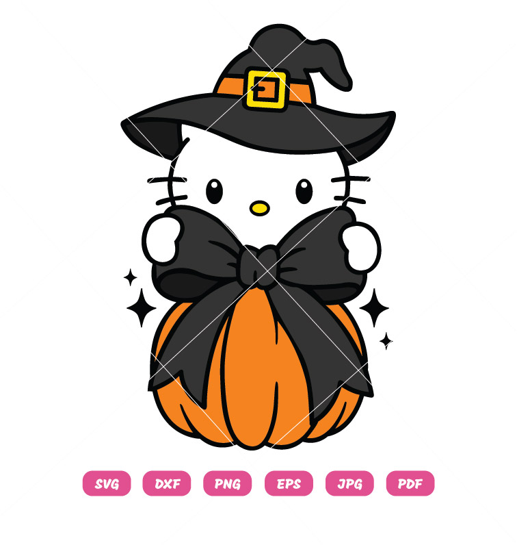 Hello Kitty Witch Coquette Halloween Pumpkin SVG