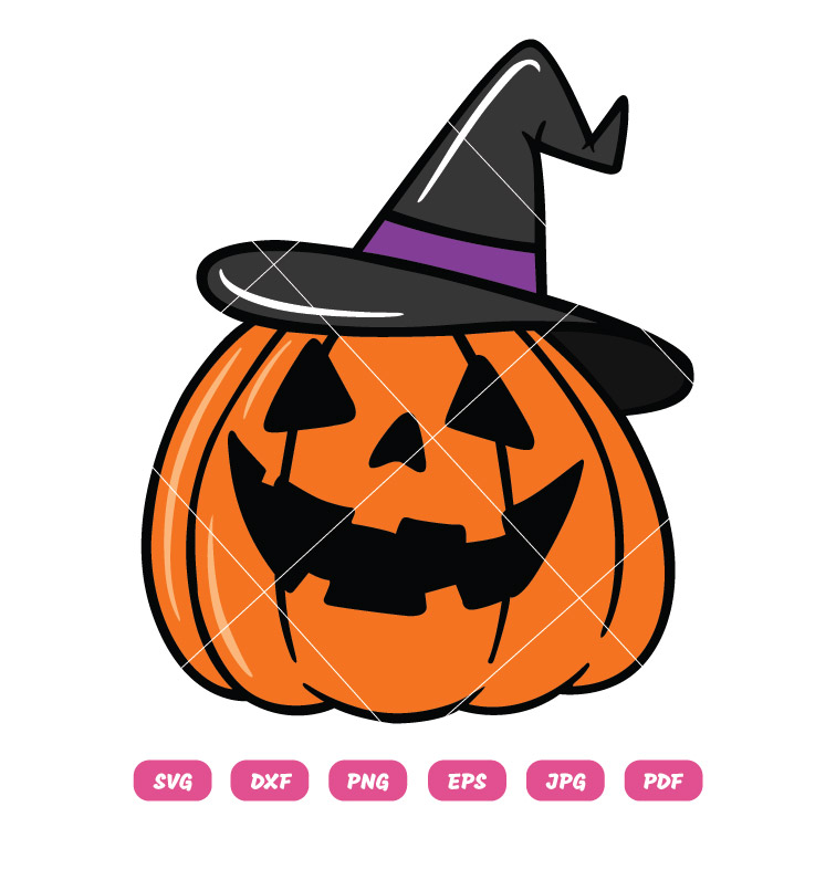 Pumpkin with Witch Hat SVG PNG Halloween Jack O’Lantern Clipart for Cricut & Silhouette