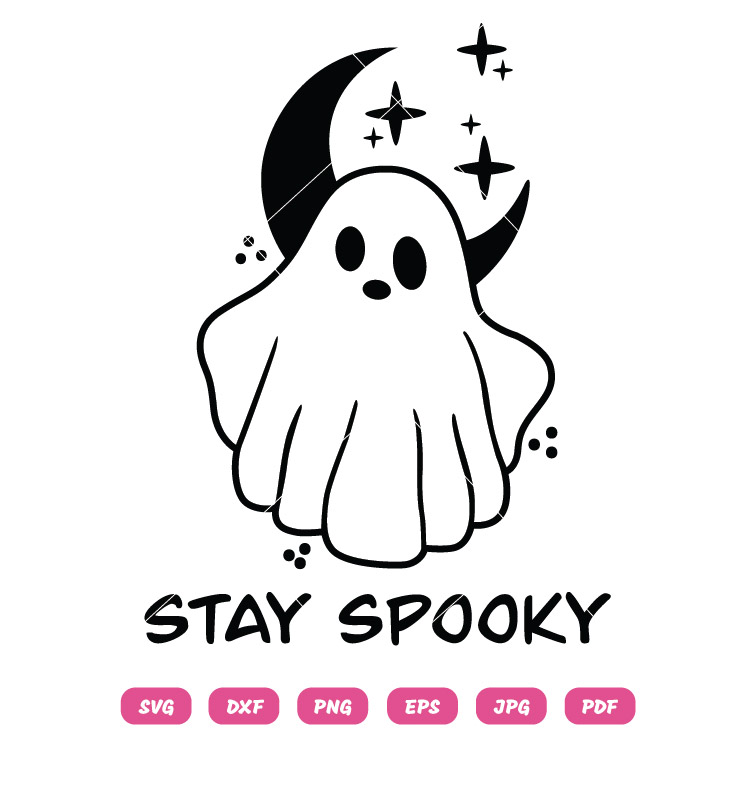 Stay Spooky Ghost with Moon SVG PNG Halloween Clipart for DIY Crafts