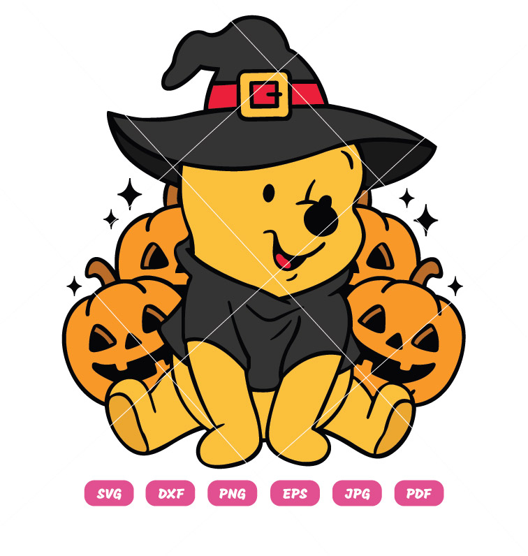 Winnie The Pooh Witch SVG Halloween Pumpkin SVG