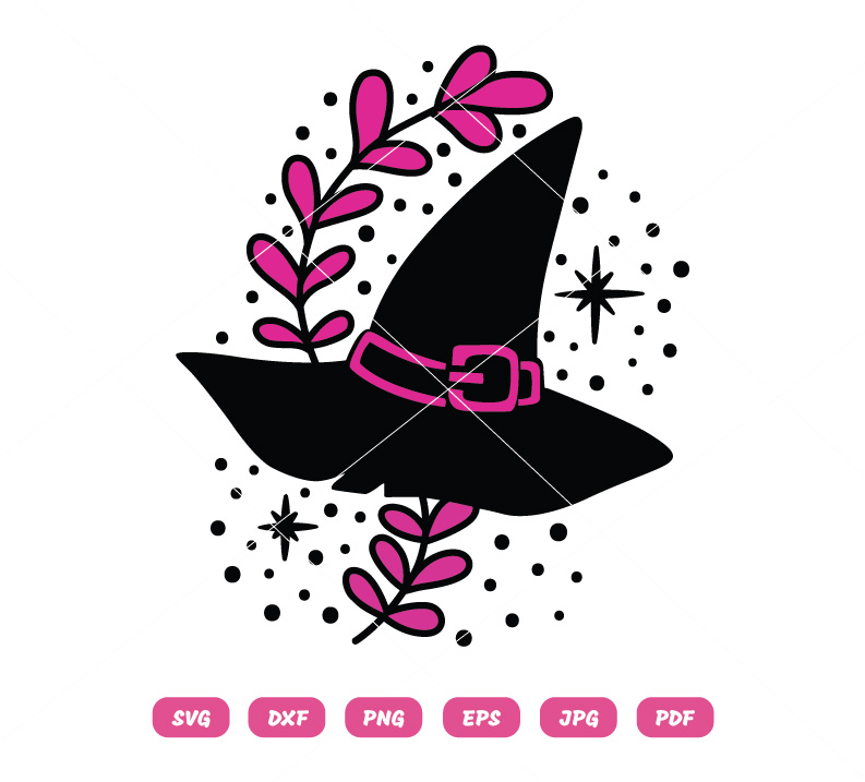 Witch Hat SVG Halloween Witch Clipart With Leaves