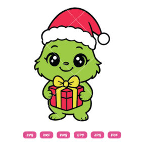 Cute Baby Grinch Christmas Gift Box SVG Christmas Cut File