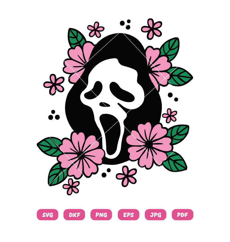 Floral Scream SVG PNG Scary Face Halloween Clipart for Cricut & Sillhouette