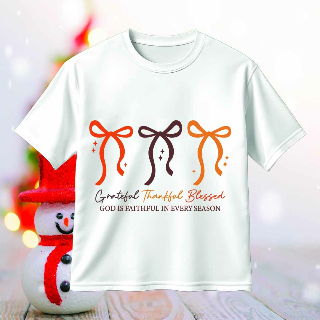 Grateful Thankful Blessed Coquette Bow SVG PNG God Is Faithful in Every Season Christian Fall Quote Design