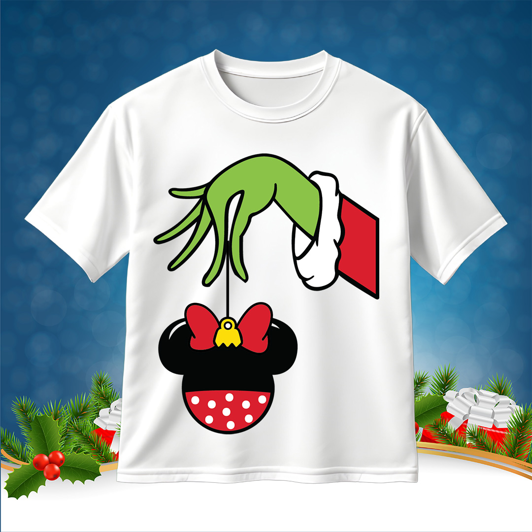 Grinch Hand Holdin Minnie Mouse Ornament SVG Christmas SVG