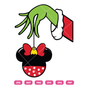 Grinch Hand Holdin Minnie Mouse Ornament SVG Christmas SVG
