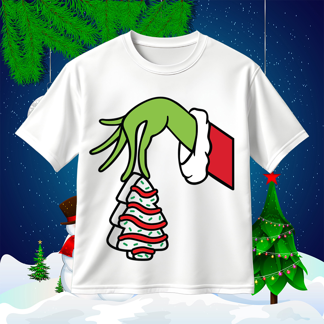 Grinch Hand Holding Christmas Tree Cake SVG
